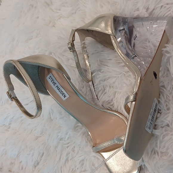 Steve Madden Isobel Metallic Gold Clear Lucite Wedge Sandals Size 6,9, & 10 NWOB - Picture 11 of 16